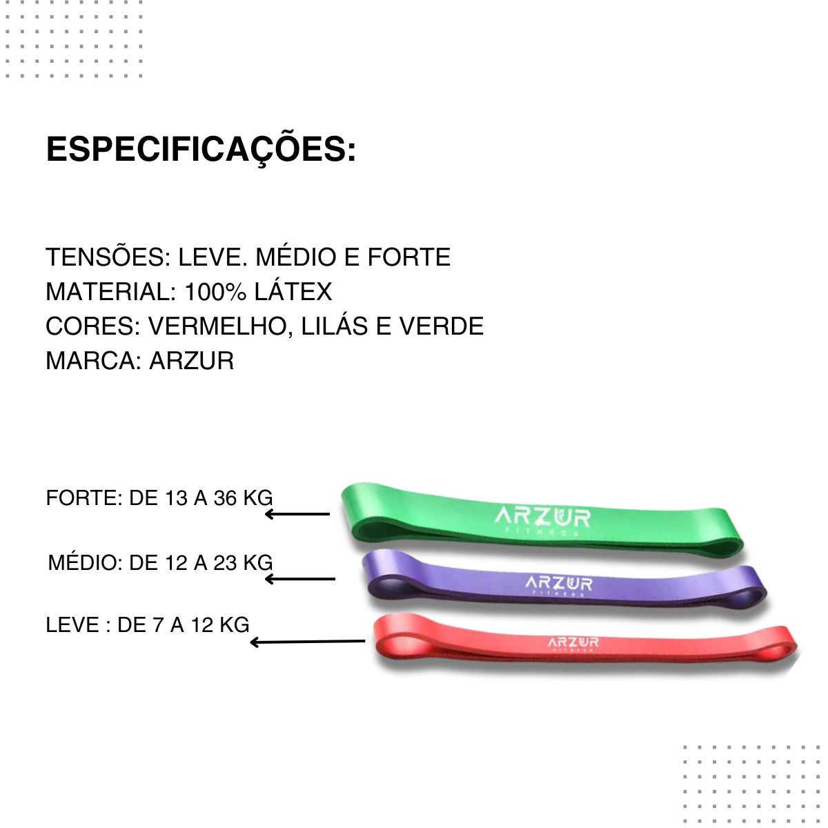 Kit 3 Super Mini Bands Tensão Leve, Médio e Forte Arzur Fitness - Rope Store #