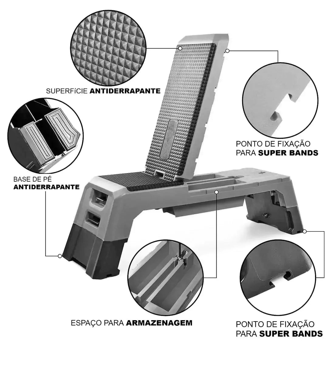 Banco Step Deck Plataforma de Exercicios Cinza - Rope Store #