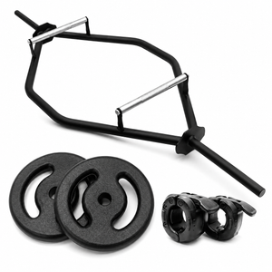 Kit Home Training - Barra Hexagonal, Par de Anilhas de Ferro 15kg, Par de Presilhas