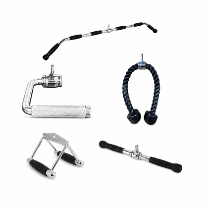 Kit Puxadores Cromado Crossover Musculação 5 Peças