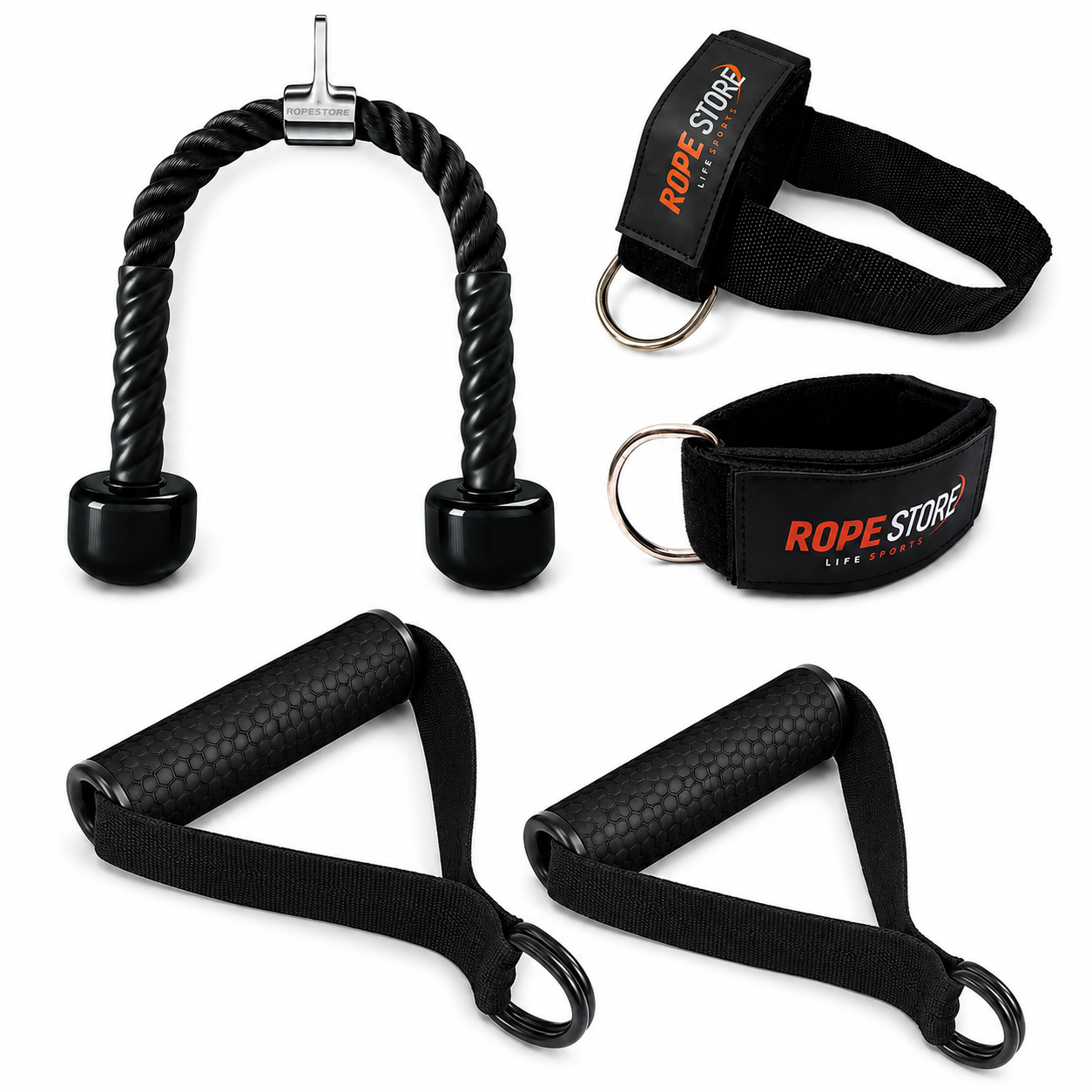 Kit de Puxadores para Musculação com Corda, Tornozeleira e Alças Cross Over