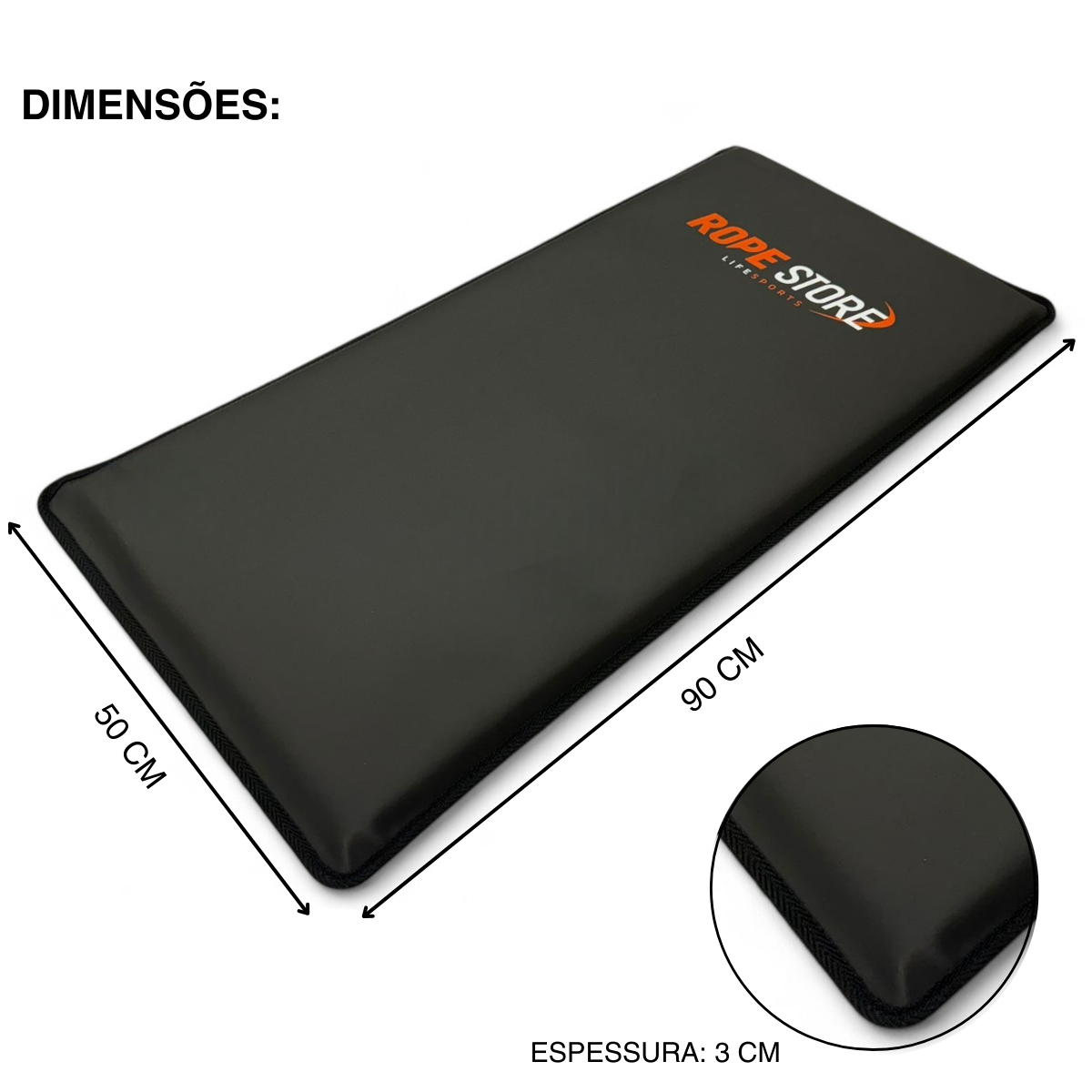 Kit com 10 Colchonetes 90 x 50 x 3 cm D60 Emborrachado Preto - Rope Store #