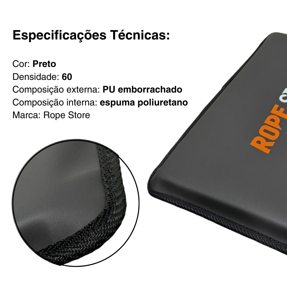 Kit com 5 Colchonetes 90 x 50 x 3 cm D60 Emborrachado Preto - Rope Store #