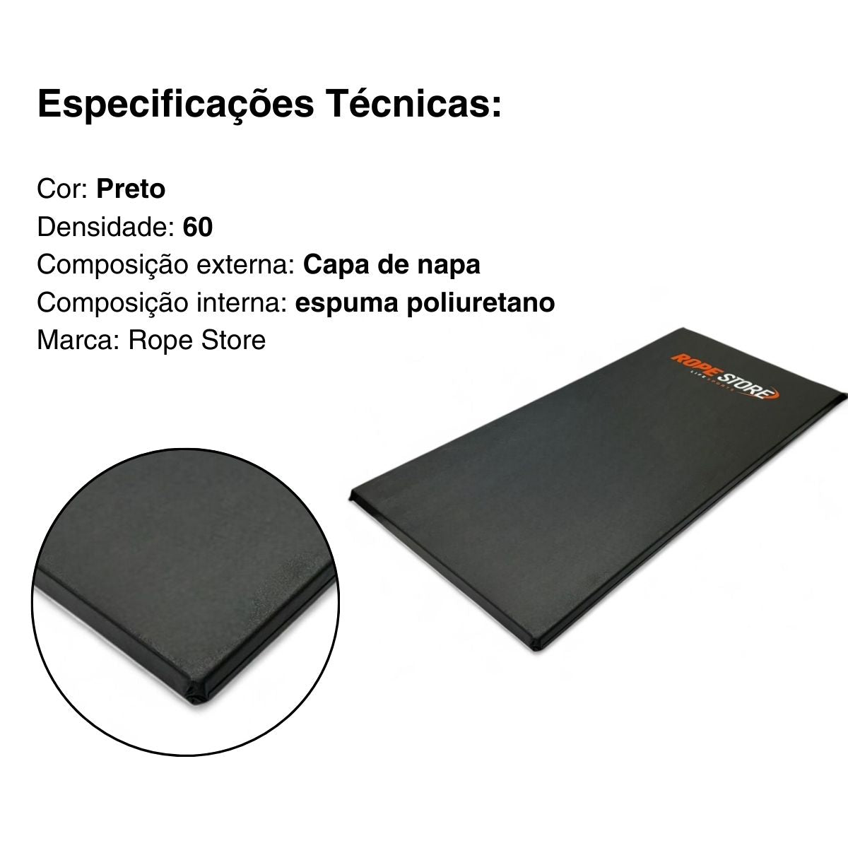 Kit com 5 Colchonetes 90 x 50 x 3 cm D60 Napa Preto - Rope Store #