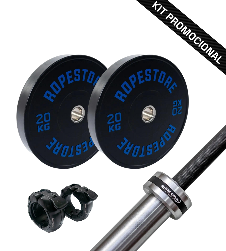 Kit Home Box Anilha Olímpica Bumper 40 kg + 1 Barra Olímpica Masculina Cerakote 20KG BC-20H - Rope Store #