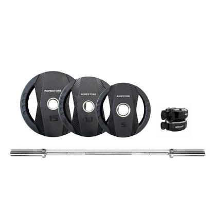 Kit Home Training - Barra Olímpica 2,0m Cromada, 60 Kgs de Anilhas Proline, 1 Par de Presilha Olímpica