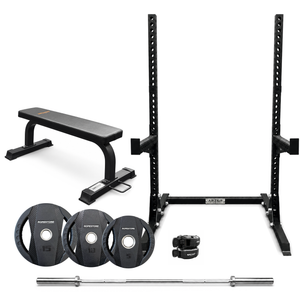 Kit Home Training - Half Rack, Banco Reto, Barra Olímpica 2,0m Cromada, 60 Kgs de Anilhas Proline, 1 Par de Presilha Olímpica