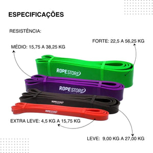 Kit 4 Super Band Rope Store Elásticos Extra Leve, Leve, Médio e Forte - Rope Store #