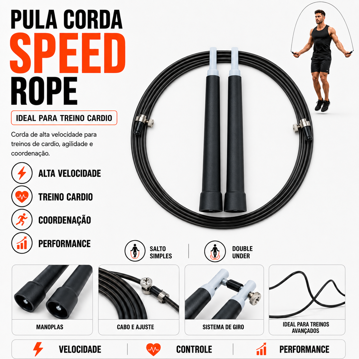 Pula Corda Speed Rope para treinamento funcional