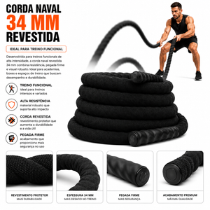 Corda Naval 34 mm Revestida Preto Rope Training