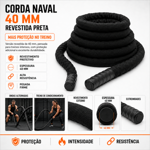 Corda Naval 40 mm Revestida Preto Rope Training