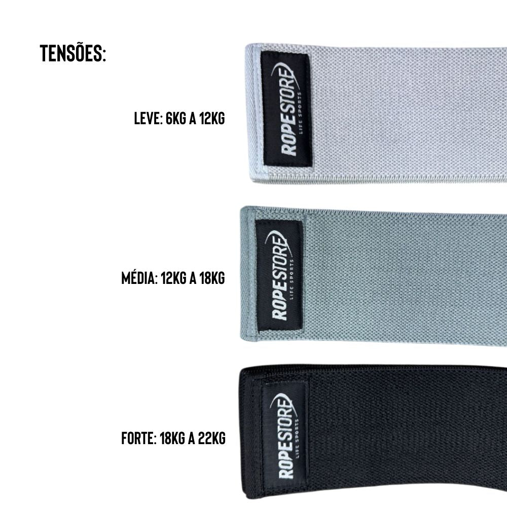 Forte Rope Kit Mini Band Tecido 3 Tensões – Leve, Médio e Forte | Rope Store
