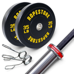 Kit Home Box com barra olímpica feminina Cerakote, duas anilhas Hi-Temp de 35 lb e presilhas