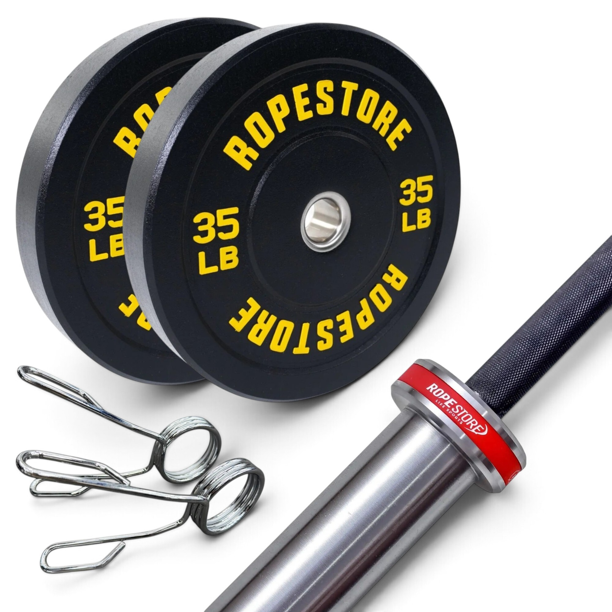 Kit Home Box com barra olímpica feminina Cerakote, duas anilhas Hi-Temp de 35 lb e presilhas