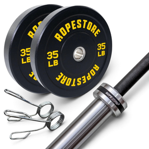 Kit Home Box com barra olímpica masculina Cerakote, duas anilhas Hi-Temp de 35 lb e presilhas