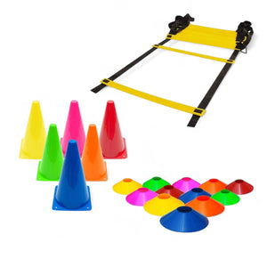 Kit Escada de Agilidade Amarela 4,5 Metros 10 Degraus + 6 Cones Chinês + 6 Cones Demarcatórios 24cm