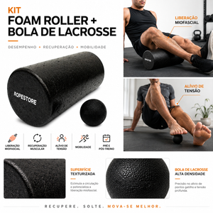 Kit Foam Roller Rolo de Massagem 30cm + Lacrosse Ball