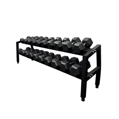 Kit Halteres Sextavados Emborrachados 12,5 a 35 kg Par + Expositor Suporte de Halteres 10 Pares Proline