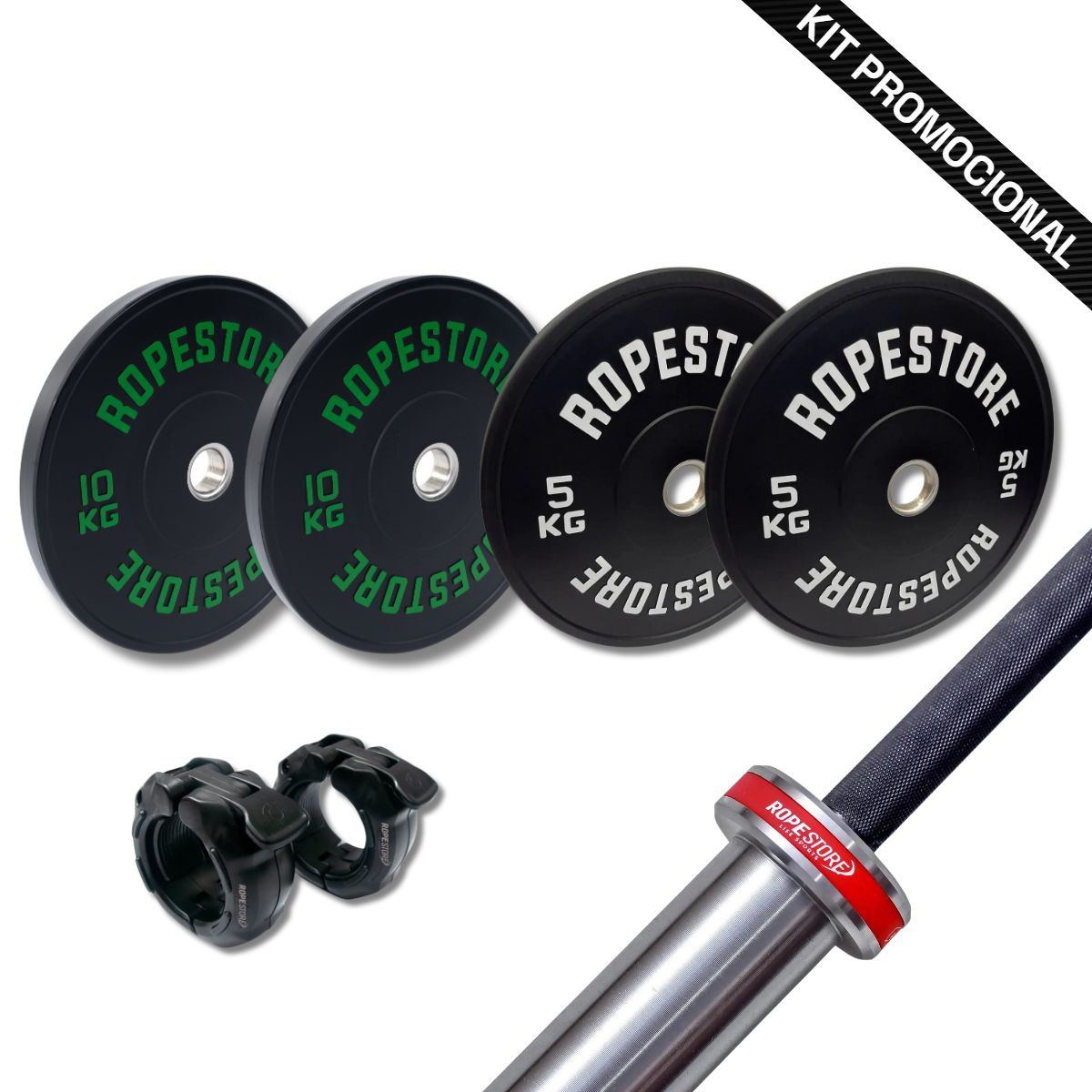 Kit Home Box Anilhas Bumper 30 kg + Barra Feminina BC-15H + Presilhas - Rope Store #