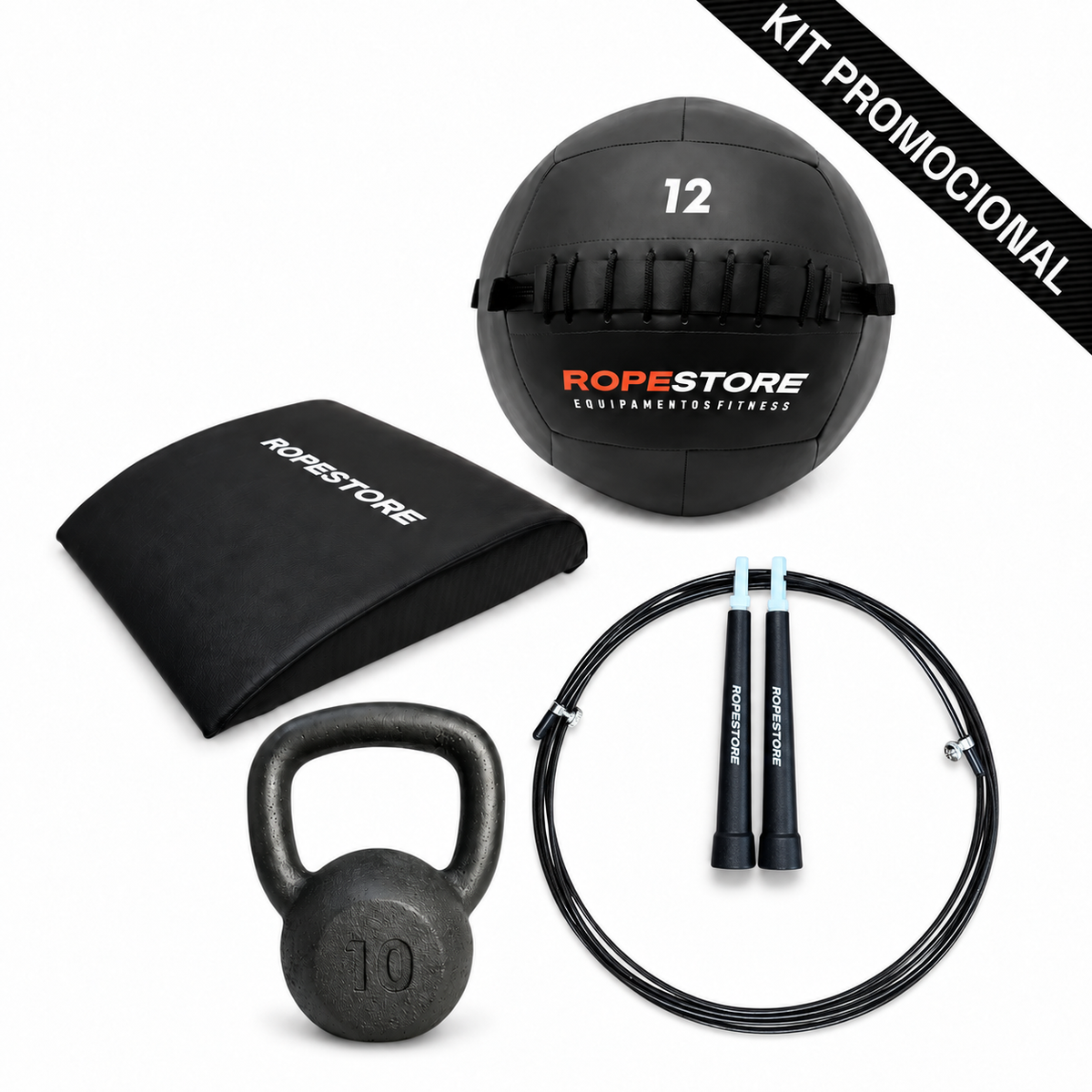 Kit Home Training: 1 Wall Ball + 1 Corda de Pular Speed Rope + 1 Abmat Rope Store + 1 Kettlebell