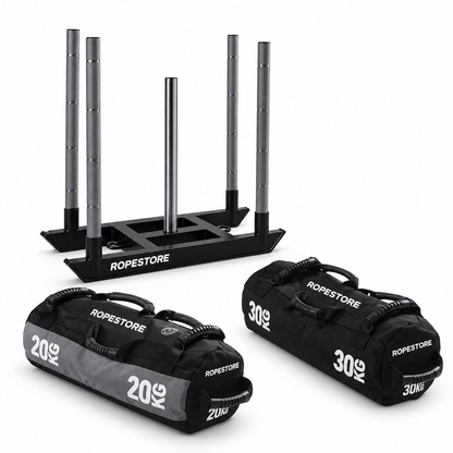 Kit com 1 Sled Competition, 1 Sandbag de 20 kg e 1 Sandbag de 30 kg