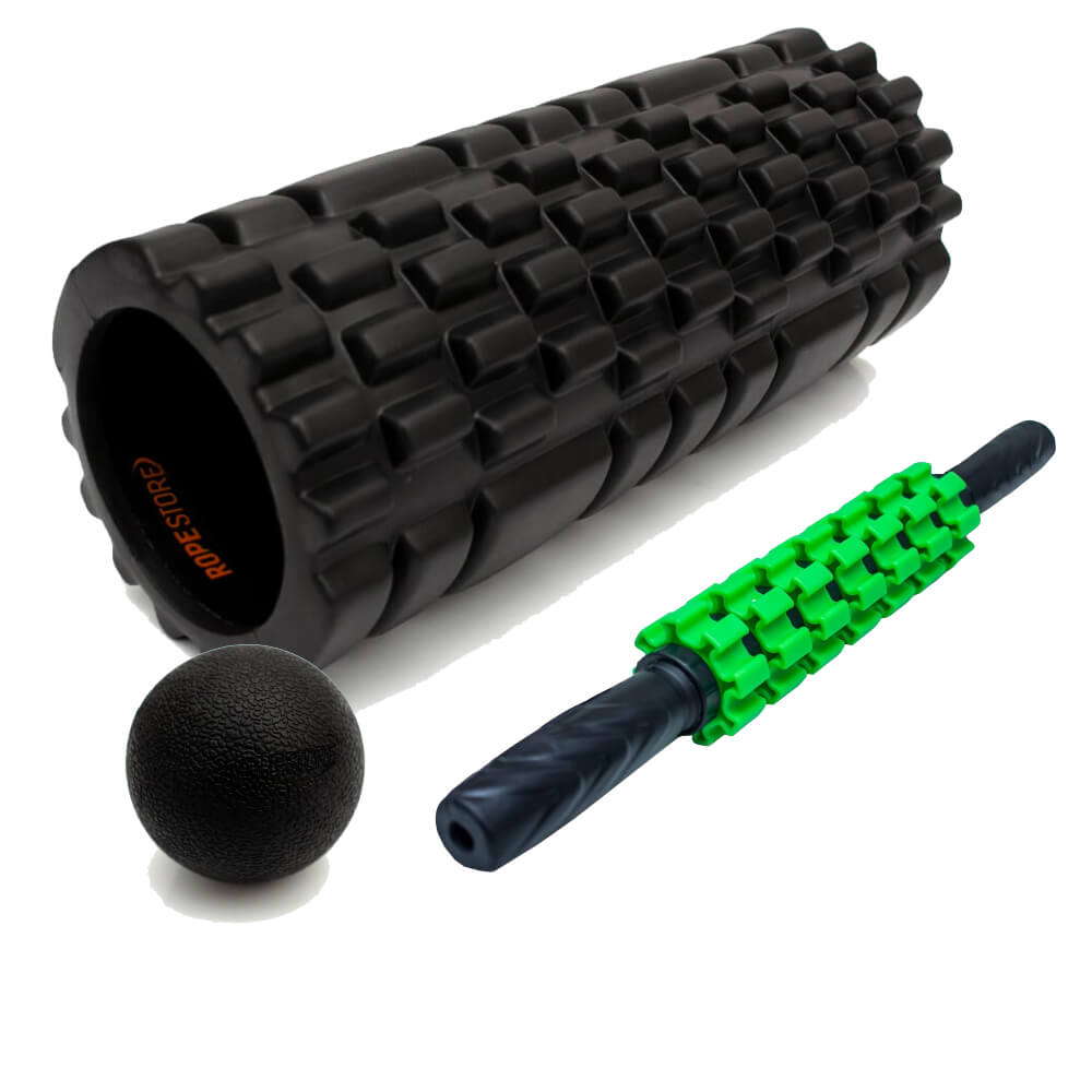 Kit miofacial Rolo de Massagem, Bastão Verde e Lacrosse Ball Rope Store