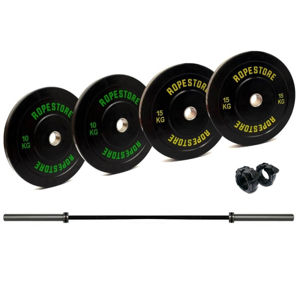 Kit Home Box Anilhas Bumper 50 kg + 1 Barra Olímpica Masculina 2,20 Metros RS-M