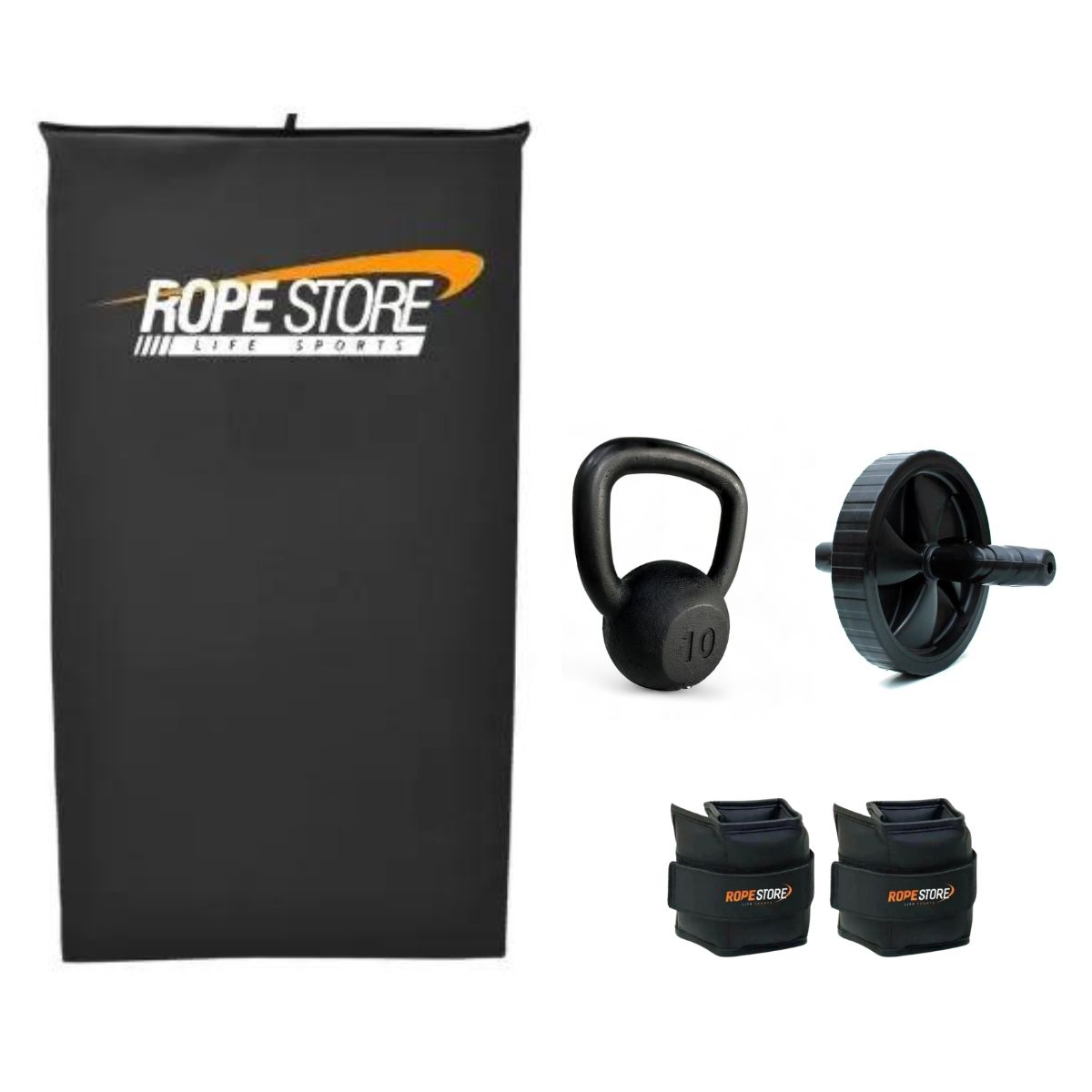 Kit Home Training 4 Itens Colchonete, Roda, Kettlebell, 1 Par Caneleira Emborrachada