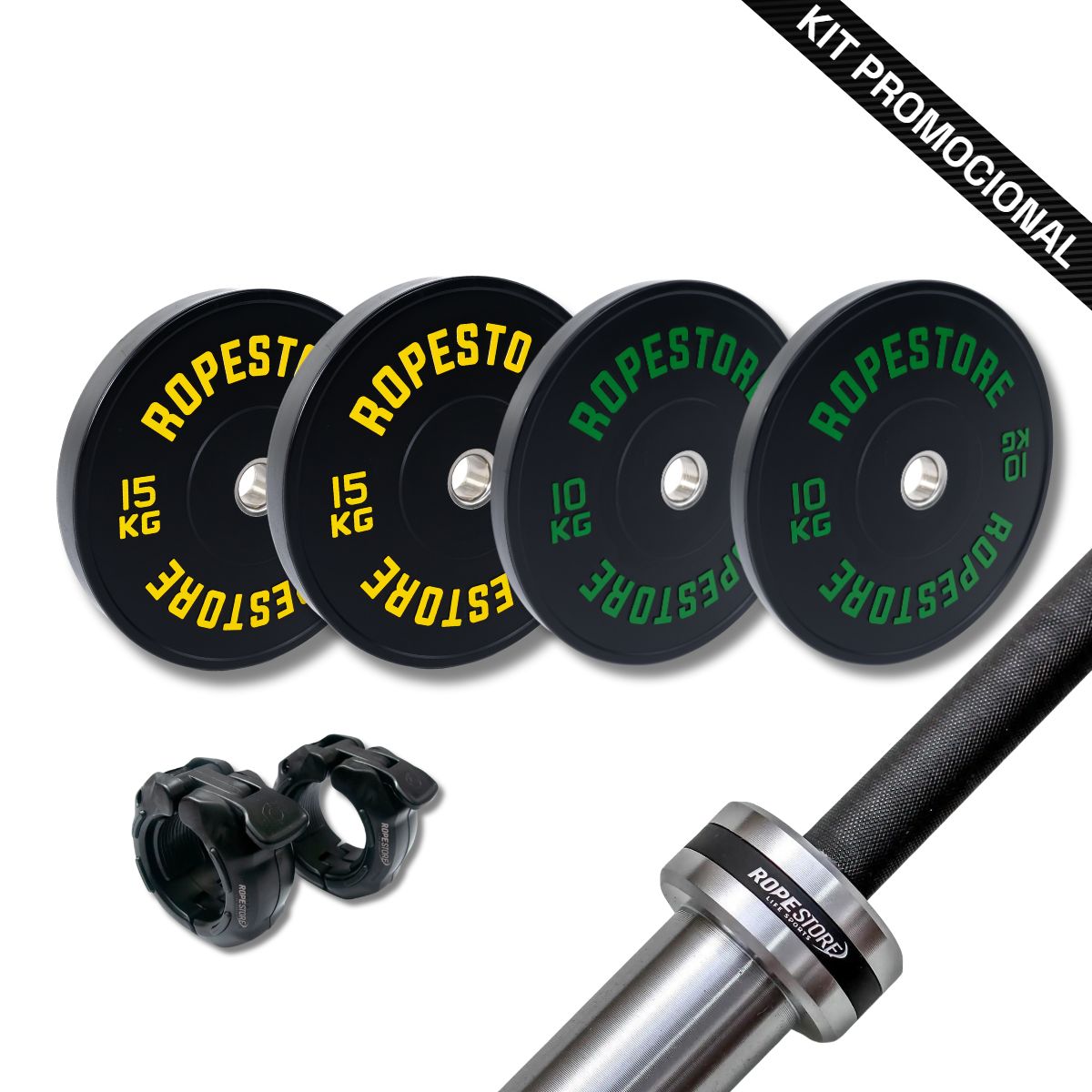 Kit Home Box Anilha Olímpica Bumper 50 kg + 1 Barra Olímpica Masculina 20kg BC-20H Rope Store